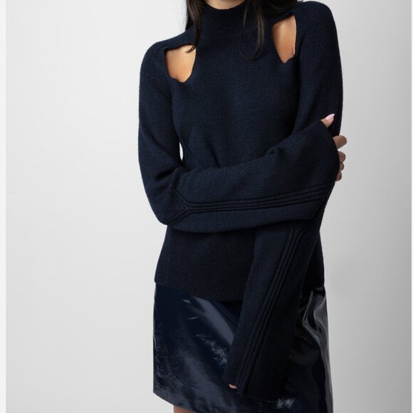 Zadig & Voltaire Women's Micky Cut Out Wool Sweater Navy Blue Small - Picture 2 of 12